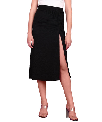POPWINGS Women Casual Black Long Slit Self Design Solid Skirt