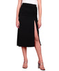 POPWINGS Women Casual Black Long Slit Self Design Solid Skirt