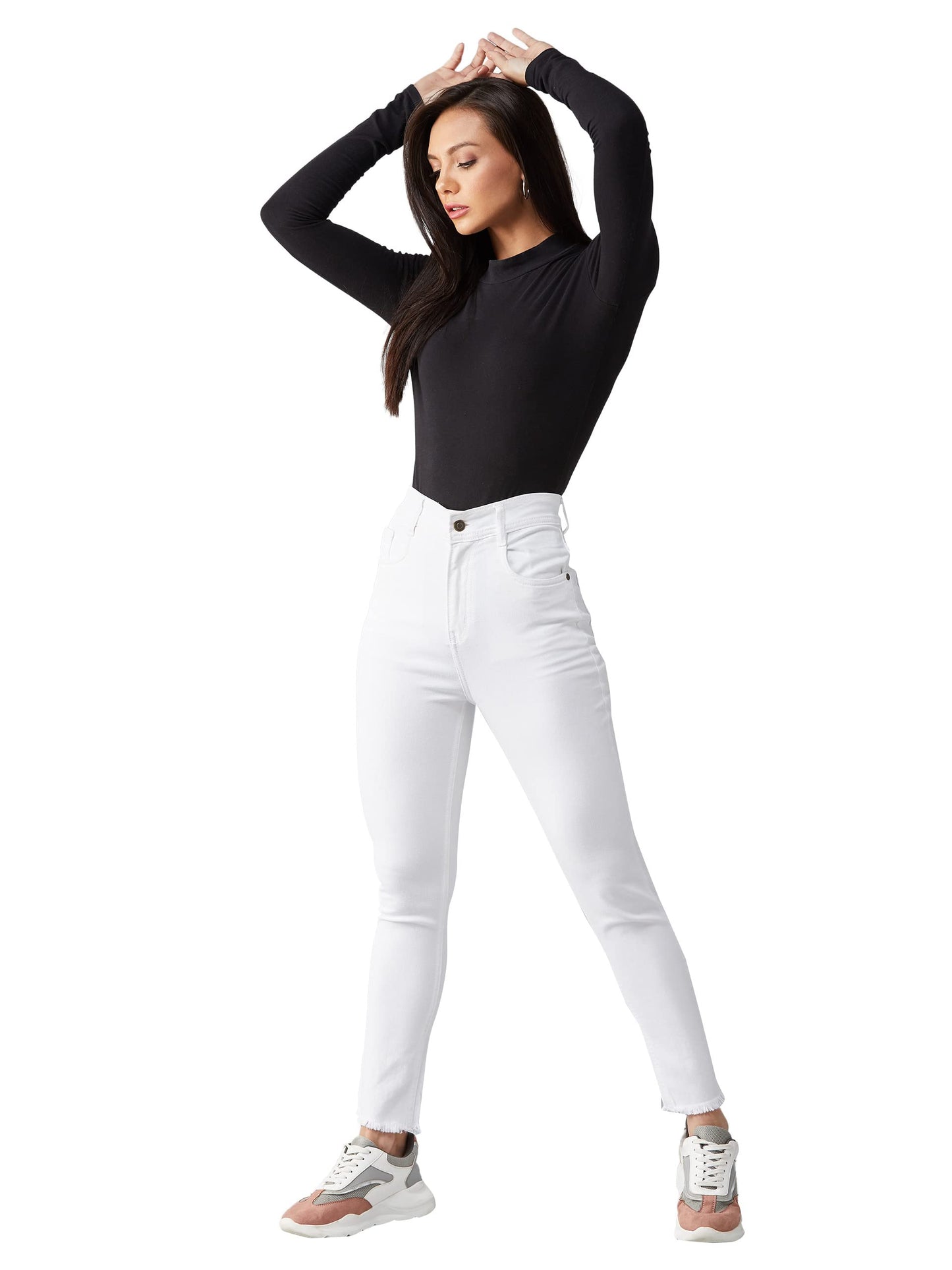 Dolce Crudo WomenS Skinny Fringed Detailing High Rise Clean Look Solid Cropped Stretchable Denim Jeans (Doss19Den08-23-82-34_, W