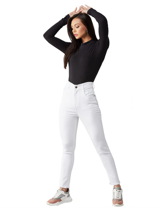Dolce Crudo WomenS Skinny Fringed Detailing High Rise Clean Look Solid Cropped Stretchable Denim Jeans (Doss19Den08-23-82-34_, W