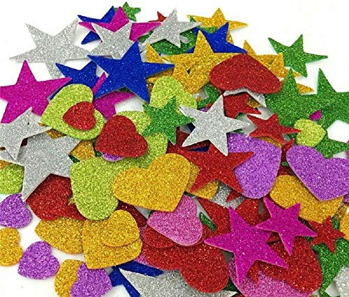 Eclet Glitter Foam Mixed Shaped Self Adhesive Stickers for Kids (Pack of 50)