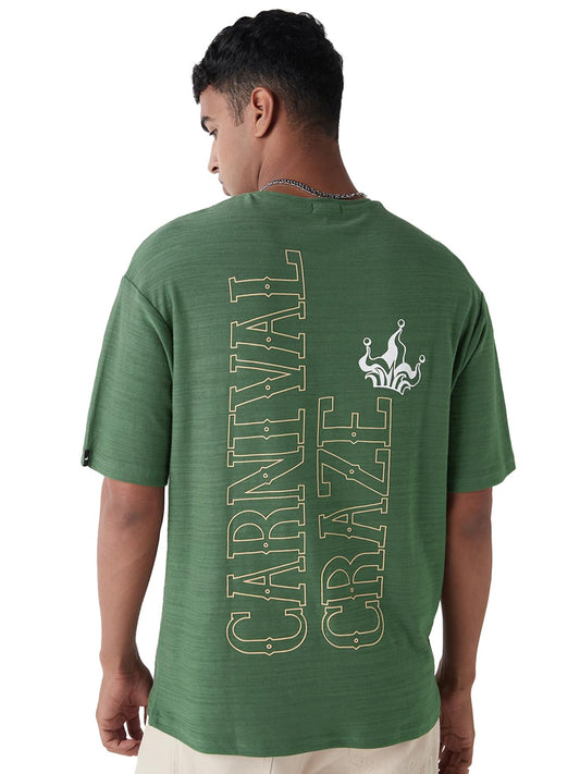 Bewakoof Air 1.0 Mens Typography Oversized Fit Half Sleeve Round Neck Cotton Slub T-Shirt_654673_Green_S