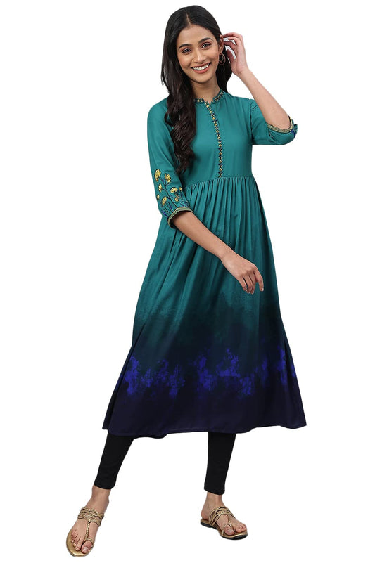 Aurelia Women's Tide Pool Solid A-Line Kurta