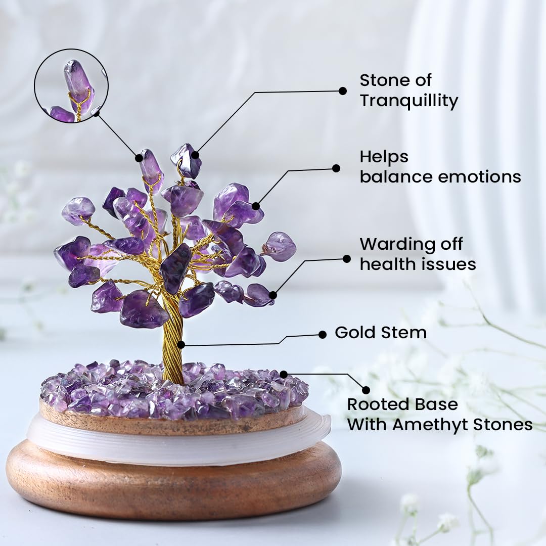 Astrotalk Amethyst Crystal Dome Tree | Boost Focus & Spiritual Growth | Feng Shui Items for Good Luck | Home Decor for Living Room & Office | Housewarming Gifts | Aesthetic Home Decor Items, 7 x 13 Cm