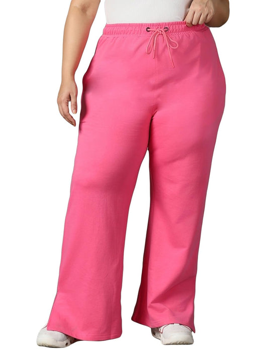 Bewakoof Air 1.0 Womens Solid Regular Fit Plus Size Trousers_604239_Pink_3XL