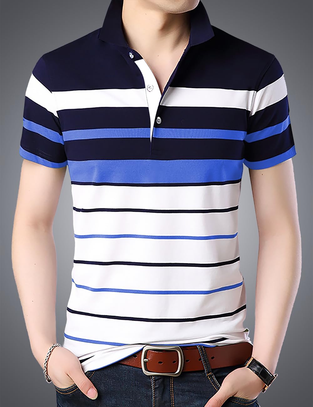 Noble Monk MenS Regular Fit Polo Neck T-Shirt | Half Sleeve | Stripe On Chest | Collared Neck Tshirt For Men