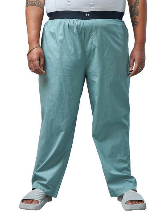 Bewakoof Mens Solid Regular Fit Poplin Plus Size Pyjamas_581595_Green_3XL