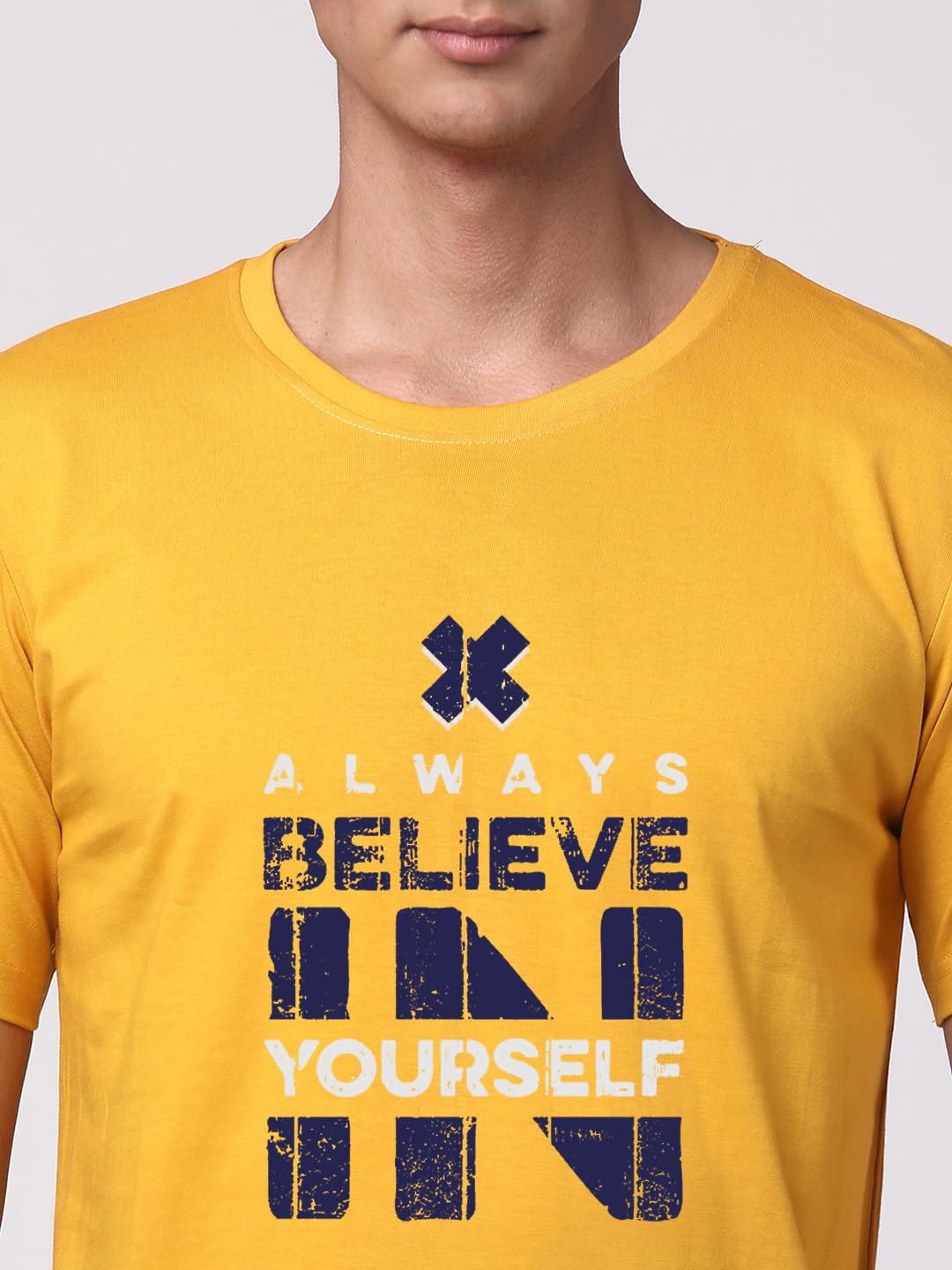 ADRO Believe in Yourself Printed T-Shirts for Men & Women (RNR-S35-BEL-MU_Mustard)