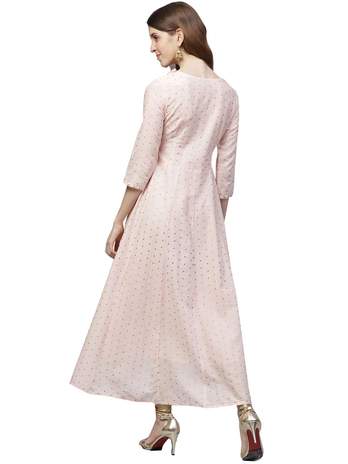 ishin Women's Cotton Regular Fit Anarkali Embroidered Thread Work Floral Print Kurti