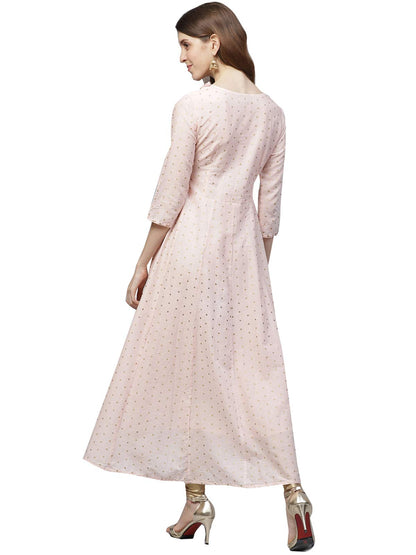 ishin Women's Cotton Regular Fit Anarkali Embroidered Thread Work Floral Print Kurti