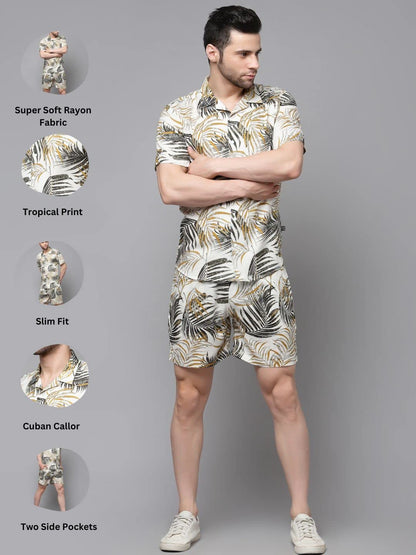 Rigo Printed Co-Ord Set For MenS | Casual Shirt & Shorts Night Suit Set | Lounge-Wear Nightdress Pajama Set For MenS | Night W