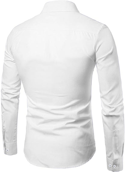 Mildin MenS Regular Cotton Blend White Slim Fit Solid Button Down Spread Collar Full Sleeve Curved Hemline Formal Shirt With On