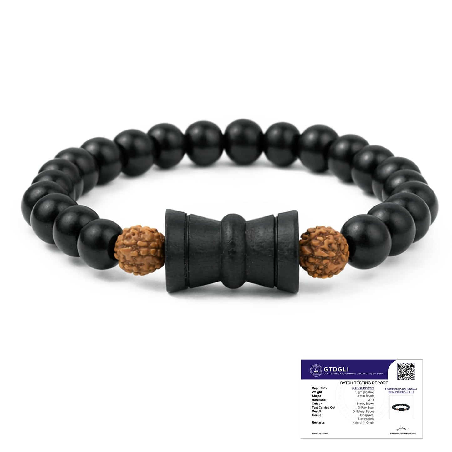 Astrotalk Rudraksha Karungali Healing Bracelet With Damru | Original 5 Mukhi Rudraksha & Karungali Beads | Shields from Evil Eye & Brings Focus | Bracelet for Men & Women | Gift for Man & Woman
