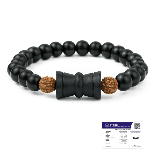 Astrotalk Rudraksha Karungali Healing Bracelet With Damru | Original 5 Mukhi Rudraksha & Karungali Beads | Shields from Evil Eye & Brings Focus | Bracelet for Men & Women | Gift for Man & Woman