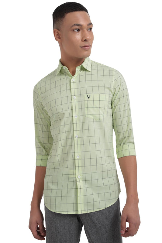 Allen Solly Men Slim Fit Checked Casual Cotton Polyester Shirt