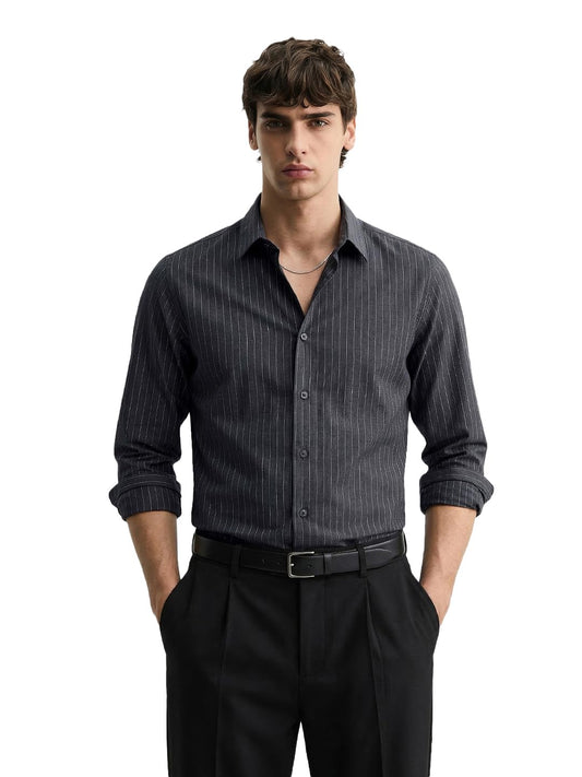 The Indian Garage Co Mens Slim Fit Striped Cutaway Collar Full Sleeves Party Shirt