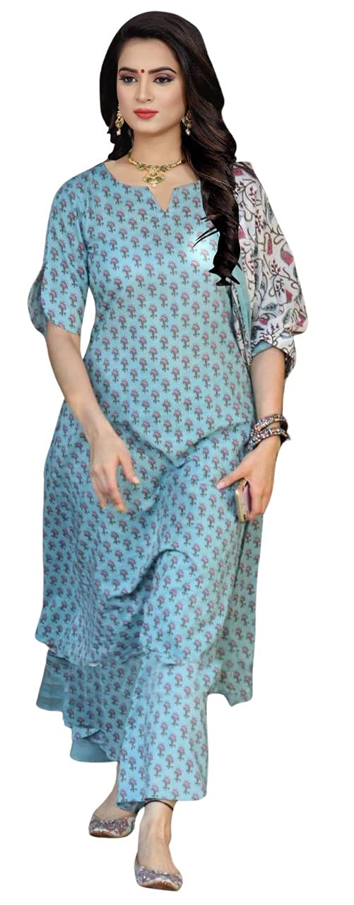 ANNI DESIGNER Women's Cotton Blend Floral Regular Kurta and Palazzos & Dupatta
