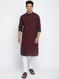 Fabindia Men Cotton Printed Slim Fit Long Kurta Maroon_XS