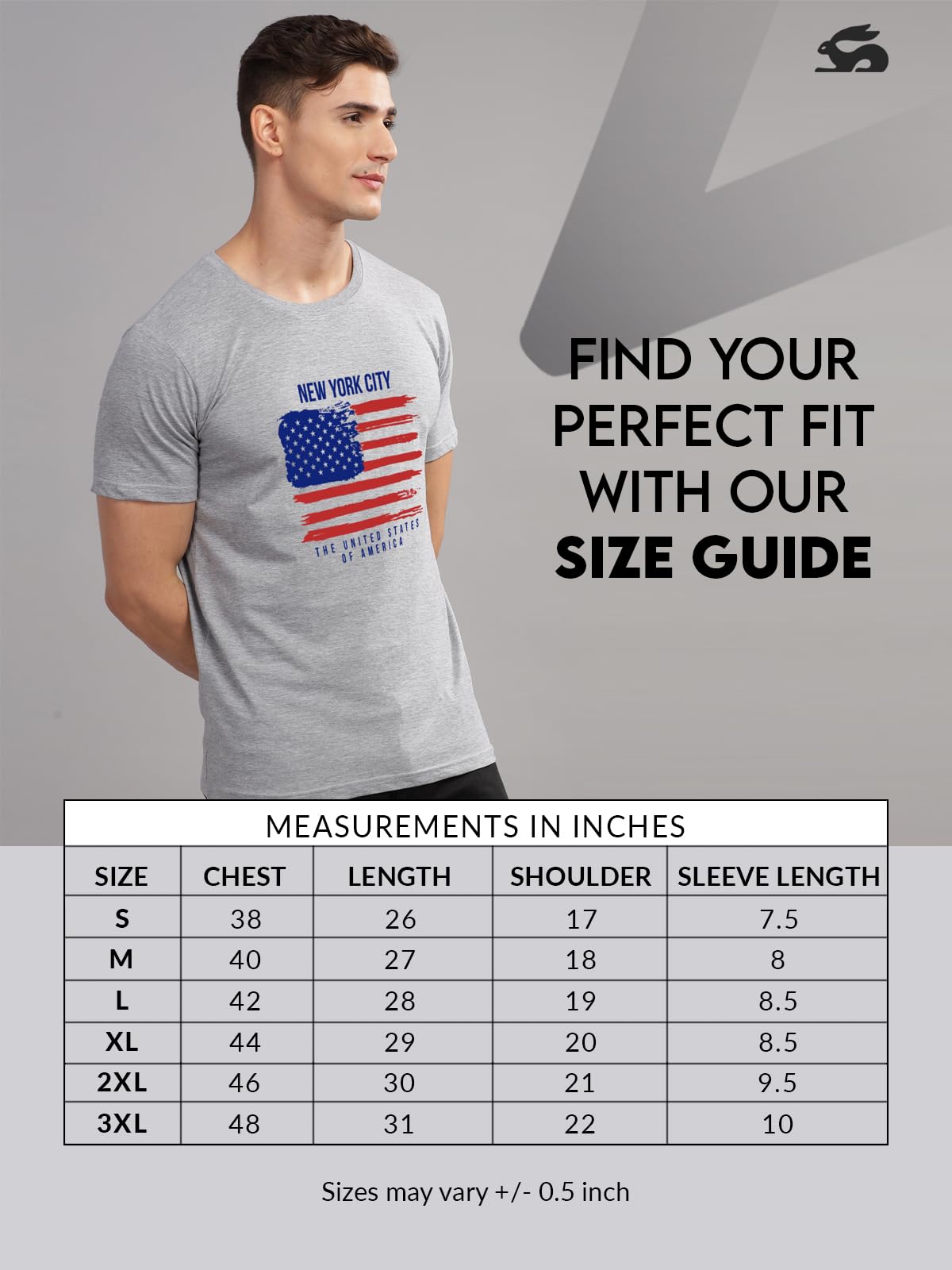 ADRO USA American Flag Printed Cotton T-Shirts for Men (R22-M-NWW-GR_Grey)