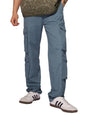 The Souled Store Solids: Steel Blue Men and Boys Buttoned Cotton Blend Straight Fit Cargo Pants