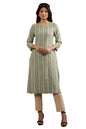 W for Woman Green Striped Print Cotton Straight Kurta