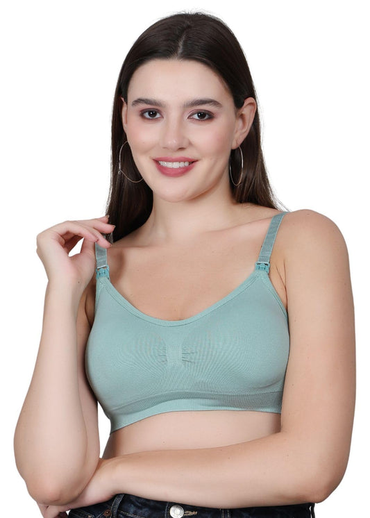 Fabme WomenS Nylon Blend Wire Free Casual Nursing Padded Bra (Br0278_Green
