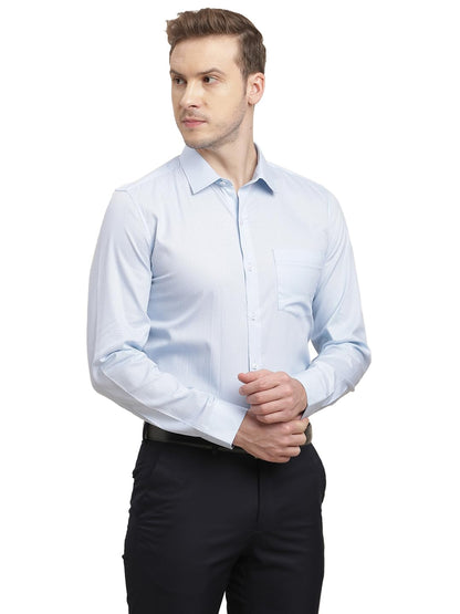 Turtle Men 100% Cotton Slim Fit Light Blue Printed Full Sleeve Formal Shirt