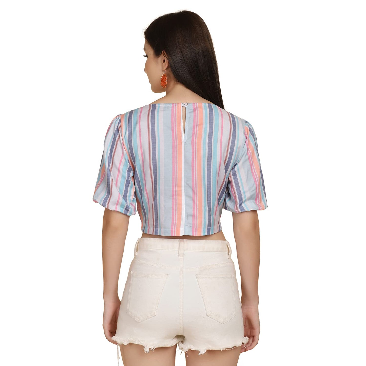 Leriya Fashion Women Striped Top With Half Sleeves For Office Wear, Casual Wear Both Use To Western Top & Saree For Blouse (Medi