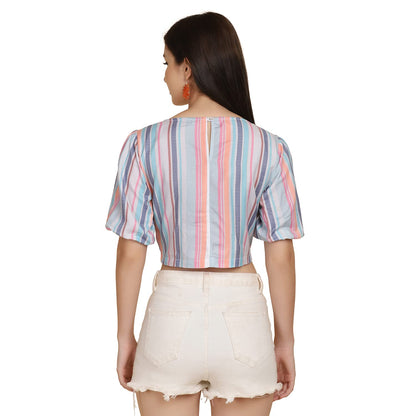Leriya Fashion Women Striped Top With Half Sleeves For Office Wear, Casual Wear Both Use To Western Top & Saree For Blouse (Medi