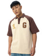The Souled Store Colourblock Polo: Garfield Men and Boys Short Sleeves Collared Neck Beige and Brown Embroidered Cotton Oversize