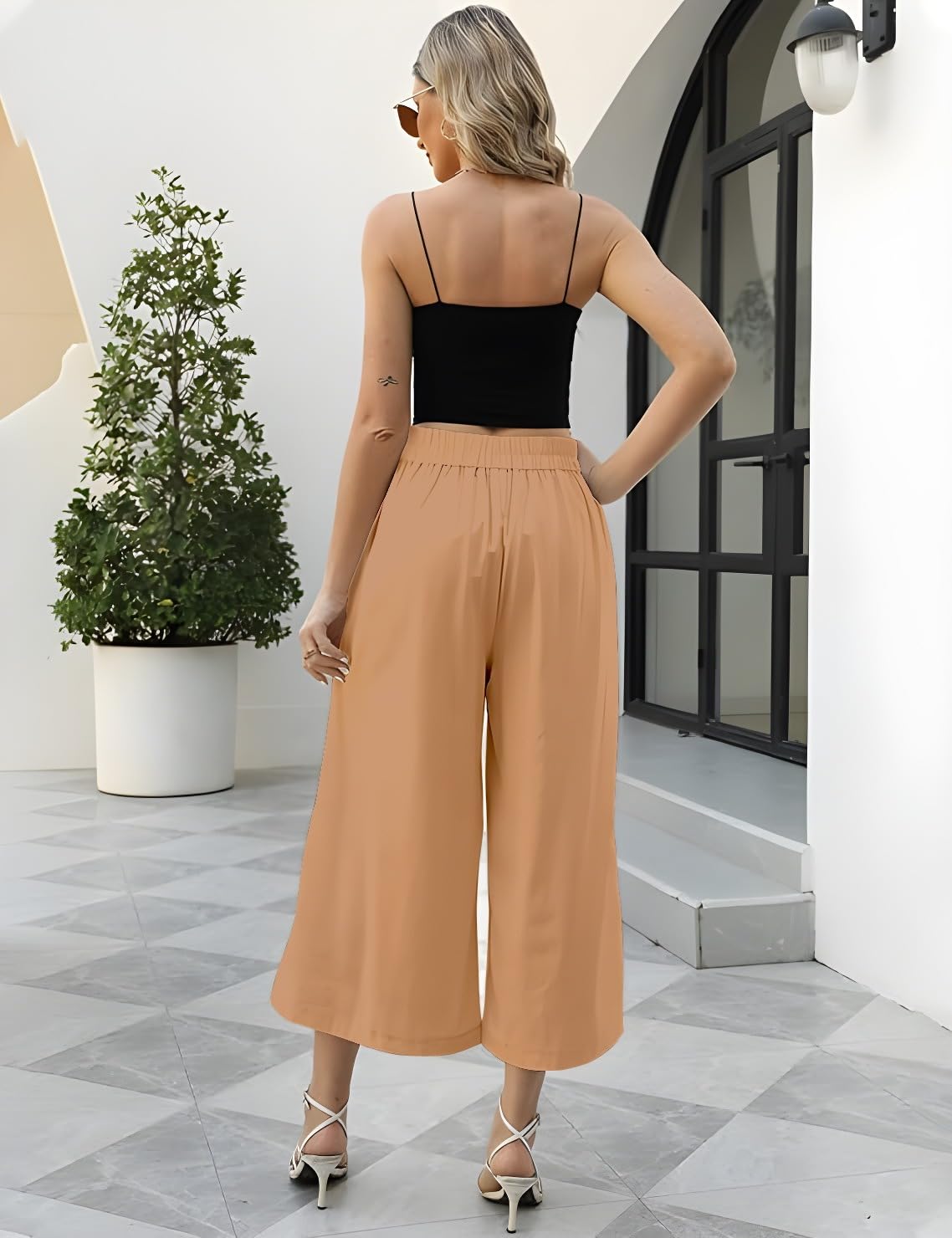 OOMPH! Cotton Linen Palazzo Pant for Women | Womens High Rise High Waist Trousers Flowy Wide Leg Plazzo Pant Trouser with Pocke