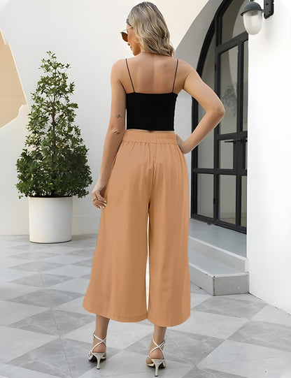 OOMPH! Cotton Linen Palazzo Pant for Women | Womens High Rise High Waist Trousers Flowy Wide Leg Plazzo Pant Trouser with Pocke