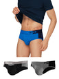 XYXX Mens Underwear Dualist IntelliSoft Antimicrobial Micro Modal Brief Pack of 3 (Brilliant Blue & Black Iris ; Steel Grey & B