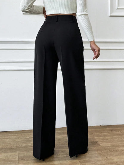 OOMPH! Womens High-Waisted Pant | Wide Leg Trousers | Korean Style Stretchable Trouser Jet Black