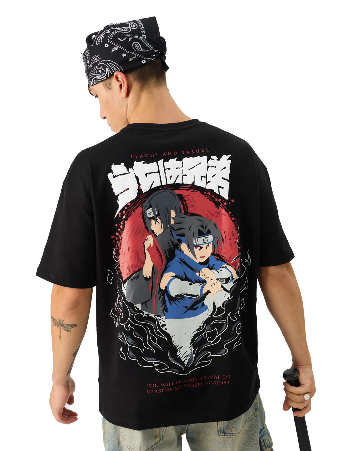 The Souled Store Official Naruto Uchiha Brothers Black Anime Graphic Printed Cotton Oversized T-Shirts for Men and Boys - Embrac