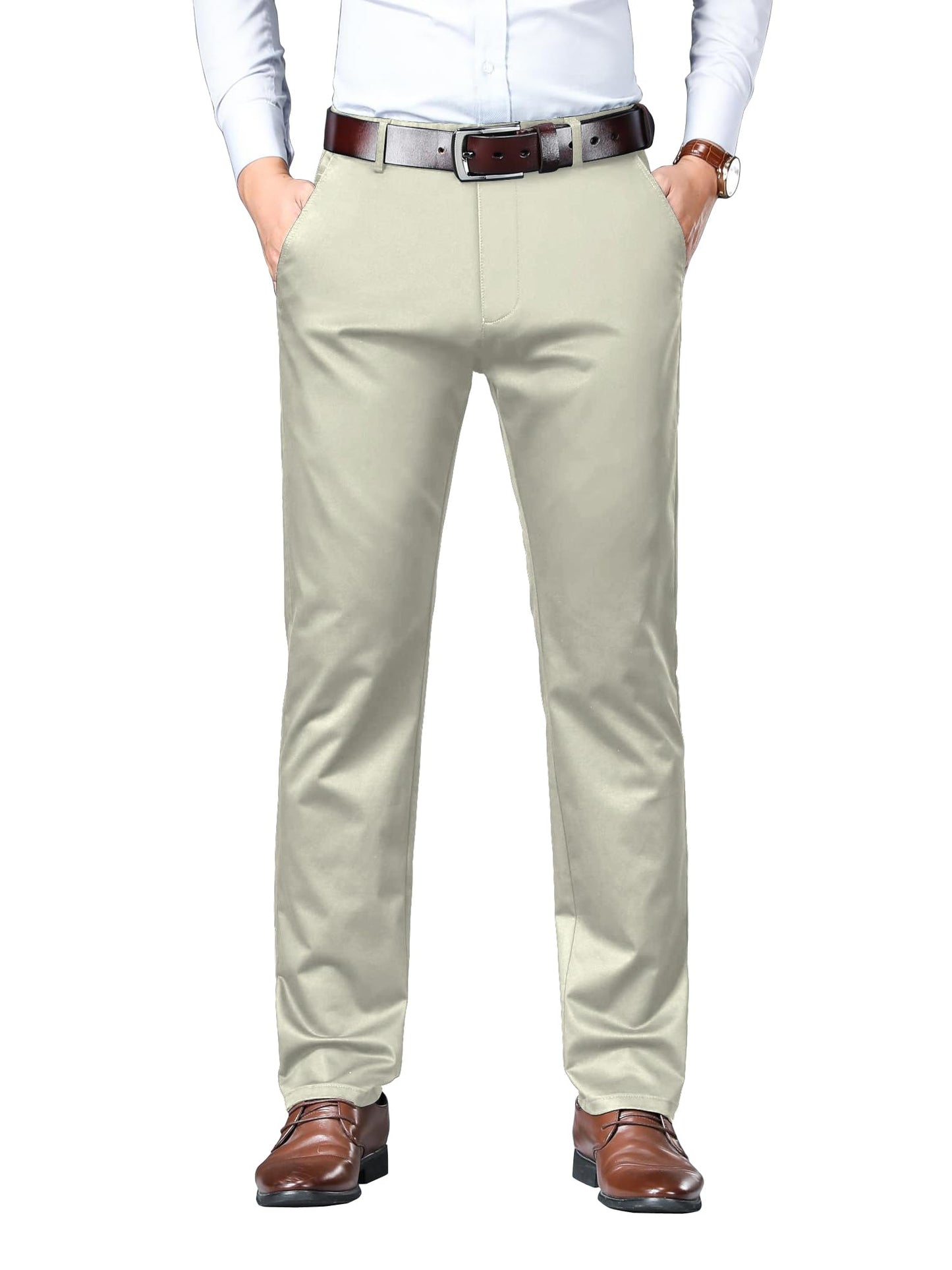 AVANOVA Regular Classic Design for Business and Formal Occasions (Mens Stretch Dress Pants 126_Beige