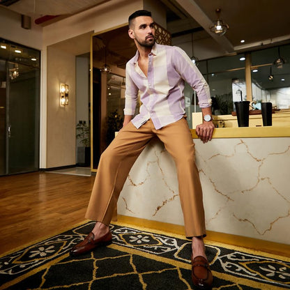Campus Sutra Mens White & Lilac Buffalo Check Button Up Regular Fit Shirt for Casual Wear | Cotton Spread Collar Shirt Crafted