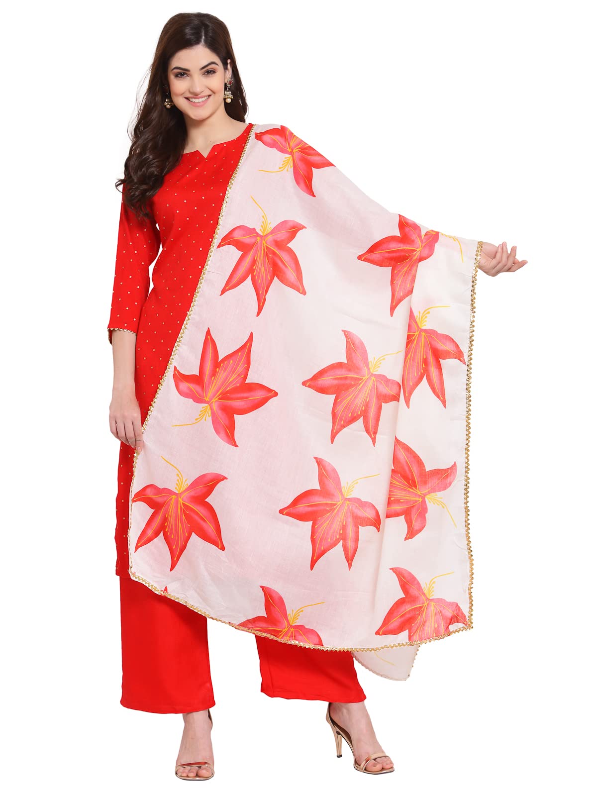 Anni Designer WomenS Rayon Kurta With Palazzo & Dupatta (Kpzd-Cot-10026- Red_Xx-Large)