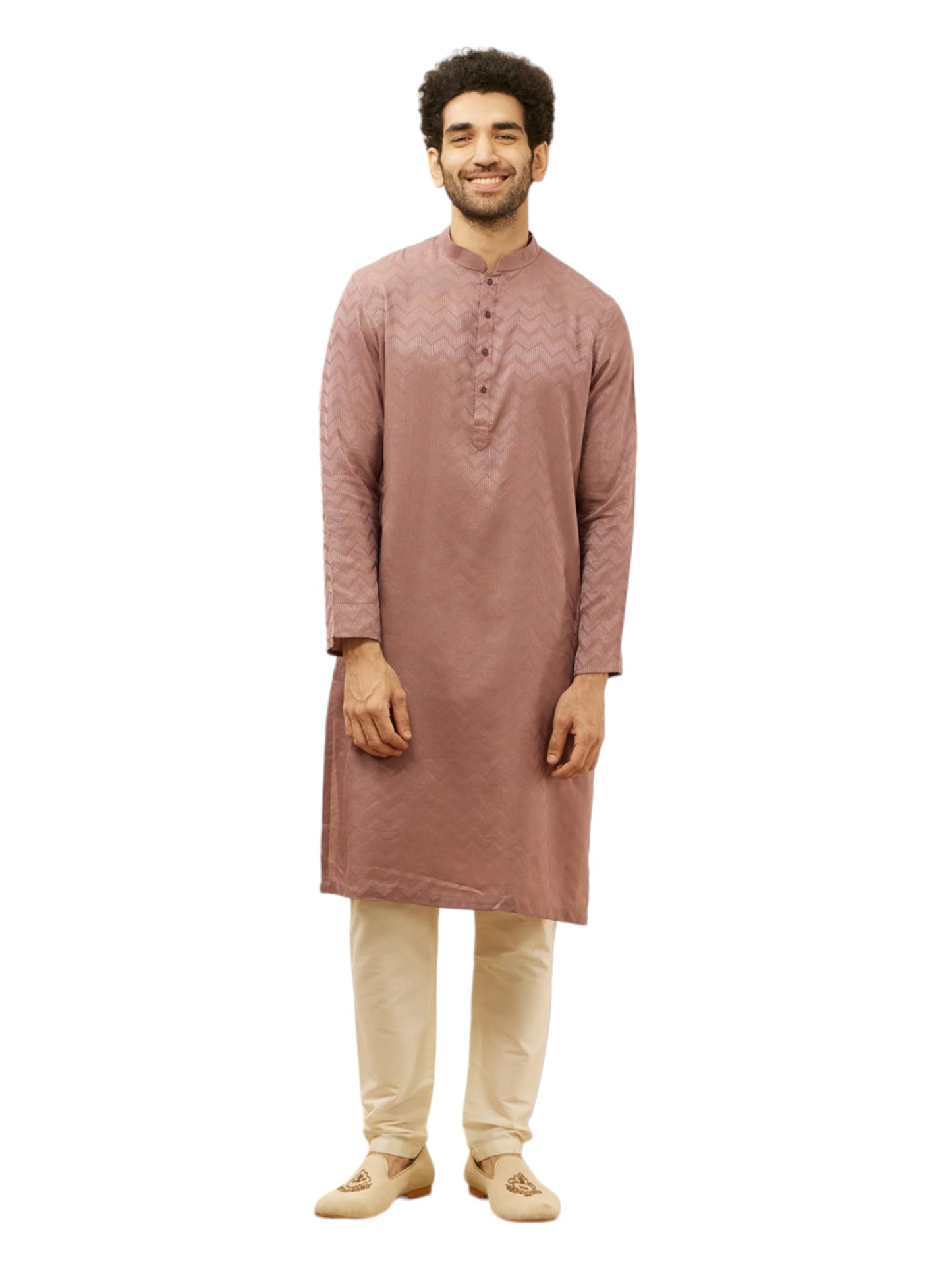 Manyavar MenS Pink Blended Viscose Checks Kurta Pyjama Set