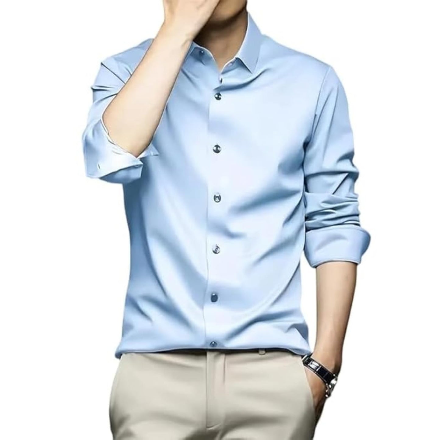 Funky Rich MenS Poly Satin Silk Solid Pattern Regular Fit Shirt With Long Sleeve Collared Neck Standard Length And Classic Styl