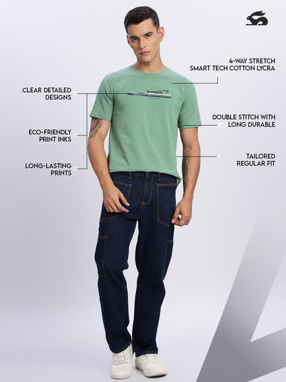 ADRO Men's Graphic Printed 100% Cotton T-Shirt - Regular Fit, Printed T-Shirts for Men (RN24-RAC-PT_Pista)