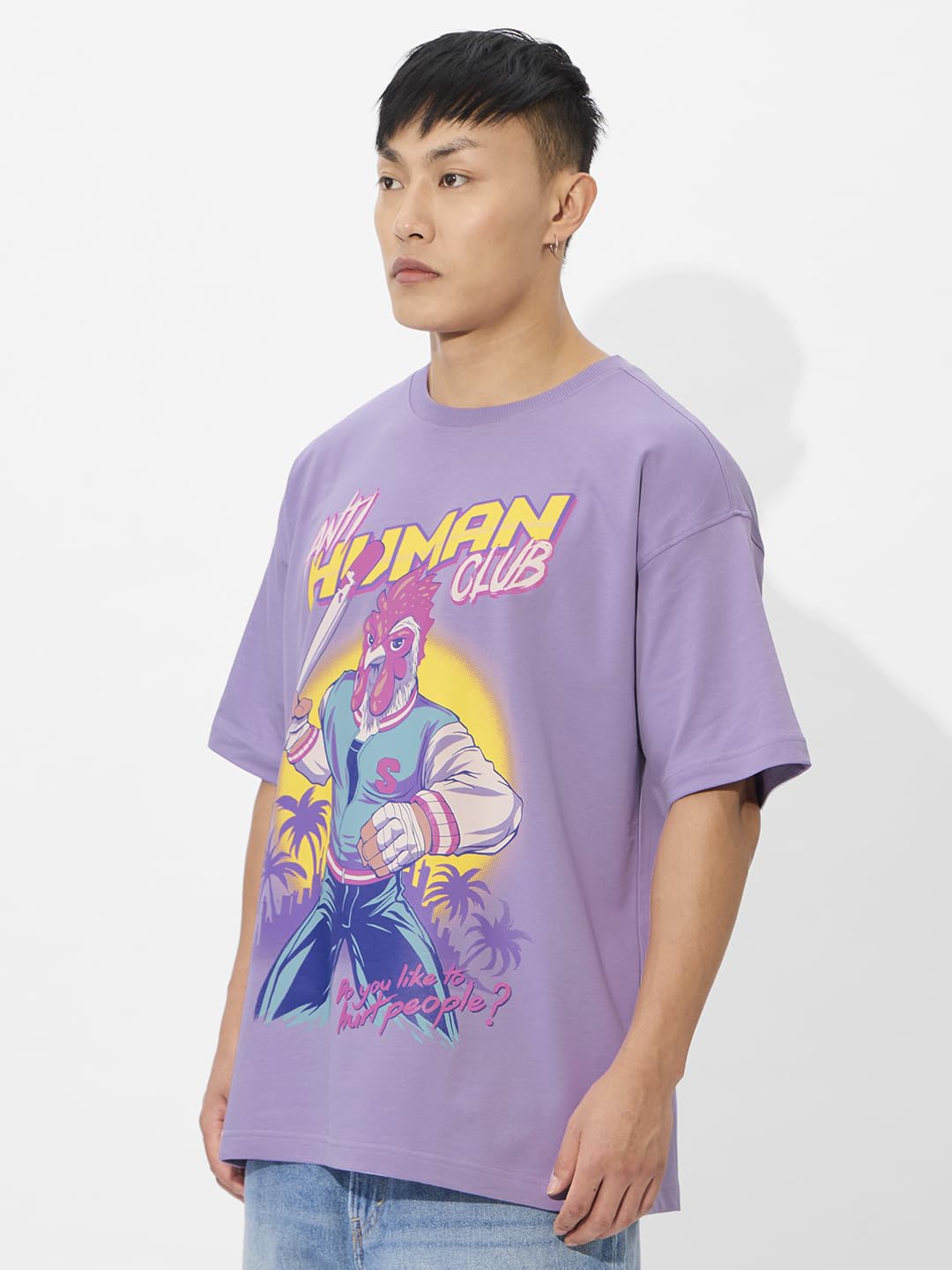 The Souled Store Anti - Human Oversized T-Shirt for Men Boys Cotton Casual Half Sleeves Baggy Loose Fit Drop Shoulder Round Neck