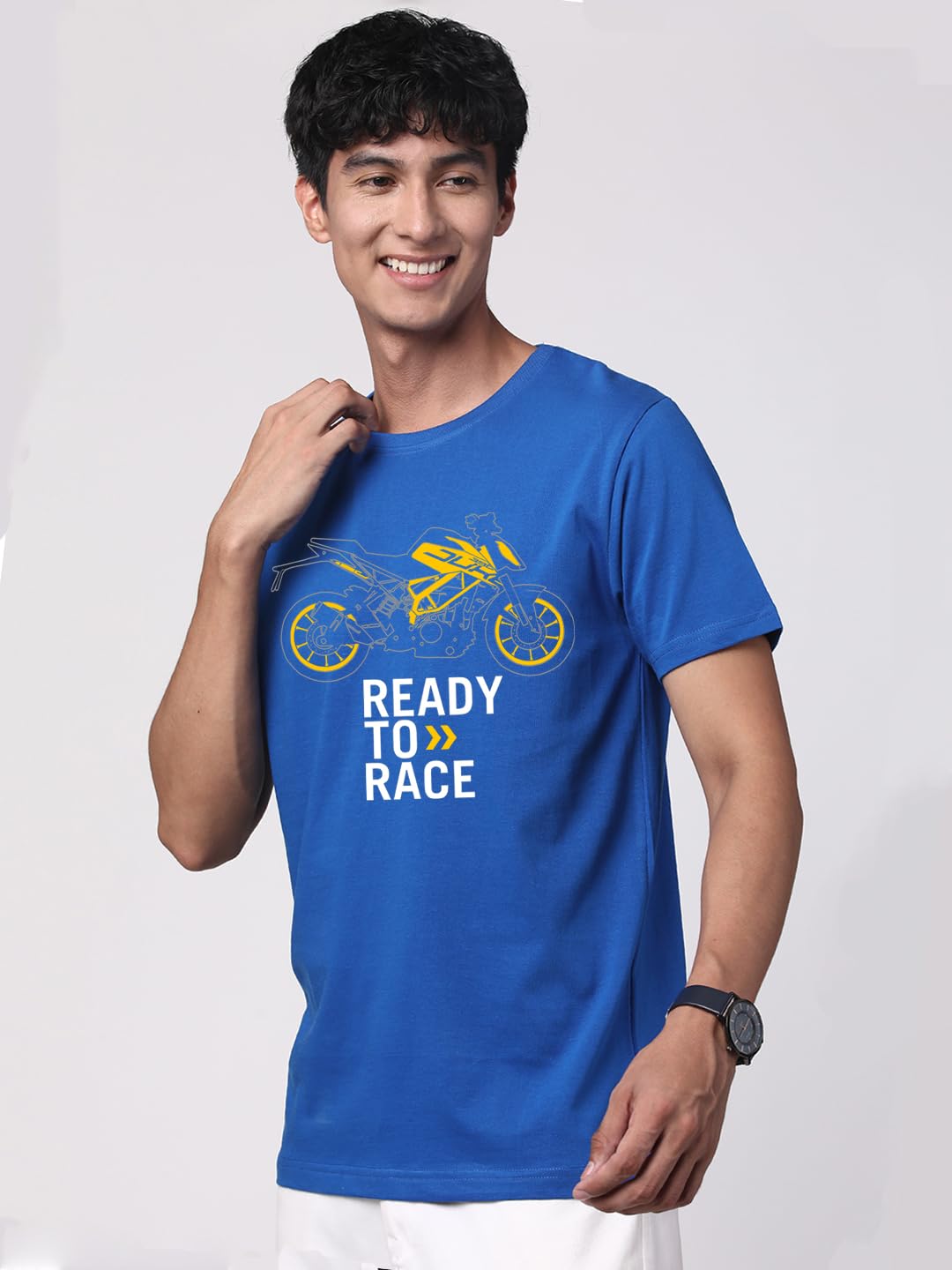 ADRO Men's Biker Design Printed 100% Cotton T-Shirt - Regular Fit, Printed T-Shirts for Men (RN24-KTM-RB_Royal Blue)