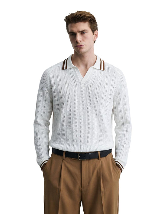 The Indian Garage Co Mens Slim Fit Textured Full Sleeves Polo T-Shirt