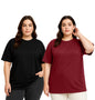 Juneberry 100% Pure Cotton Oversized Baggy Fit Drop Shoulder Solid Core Plus Size T-Shirt Combo For Women (Pack Of 2) (Po2_Jb_Ps