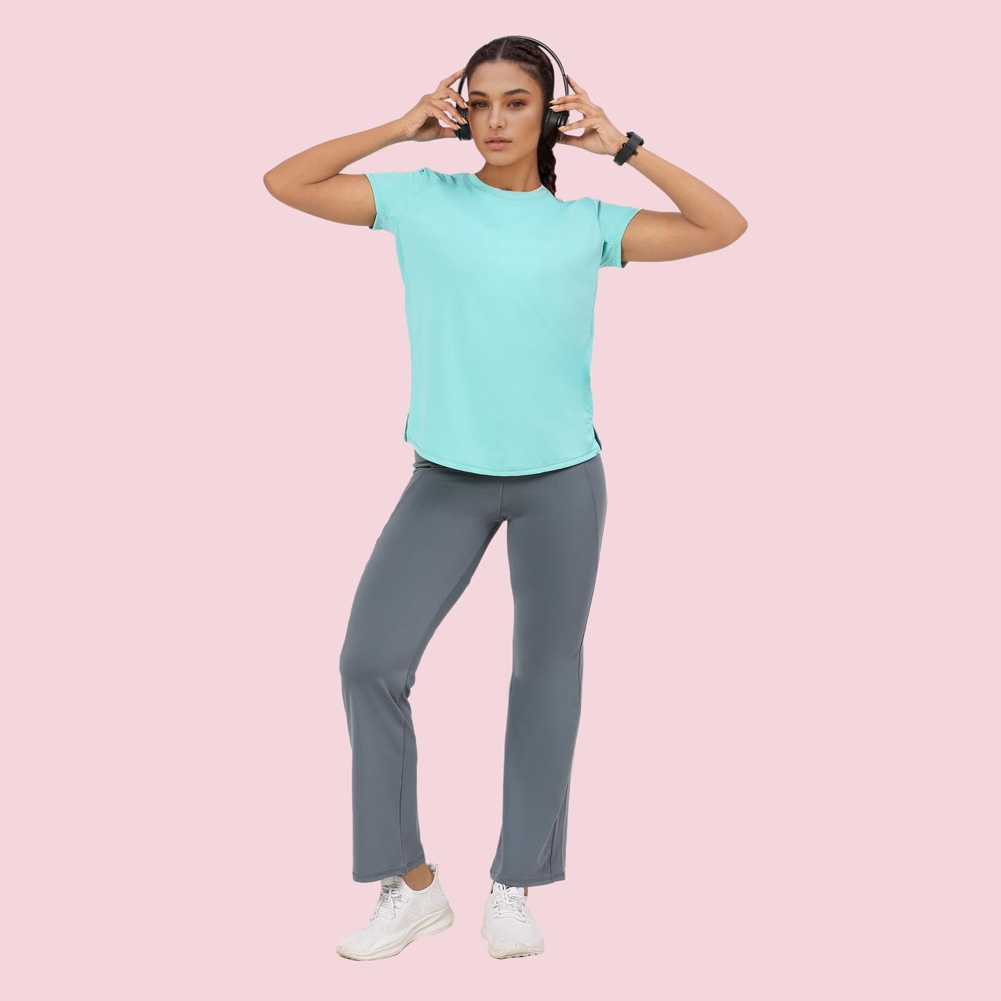 Enamor Womens Solid Relaxed Fit T-Shirt (A313_Pool Blue