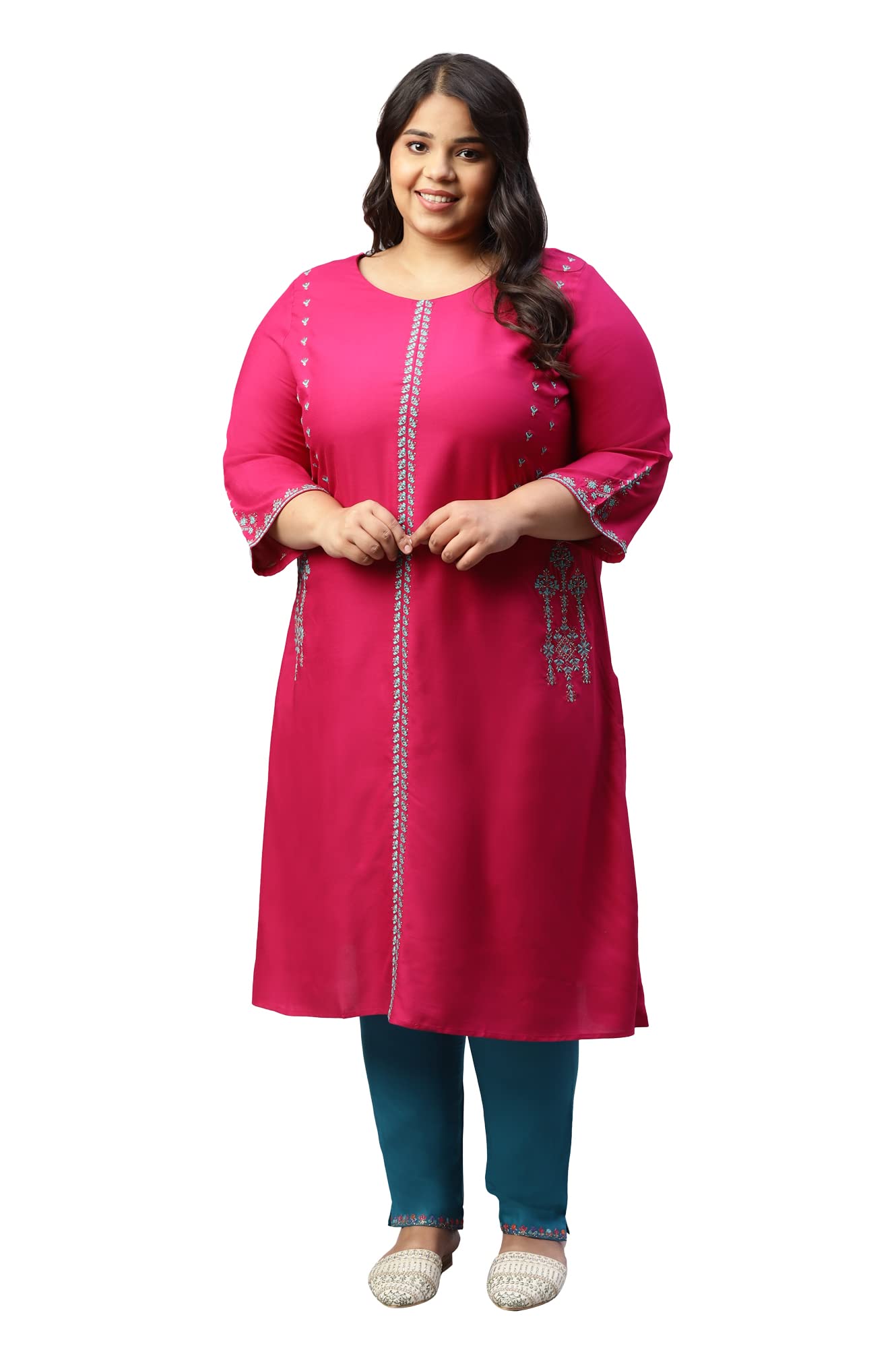 W for Woman Viscose Women Plus Size Dark Embroidered A-Line Regular Kurta