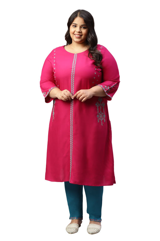 W for Woman Viscose Women Plus Size Dark Embroidered A-Line Regular Kurta