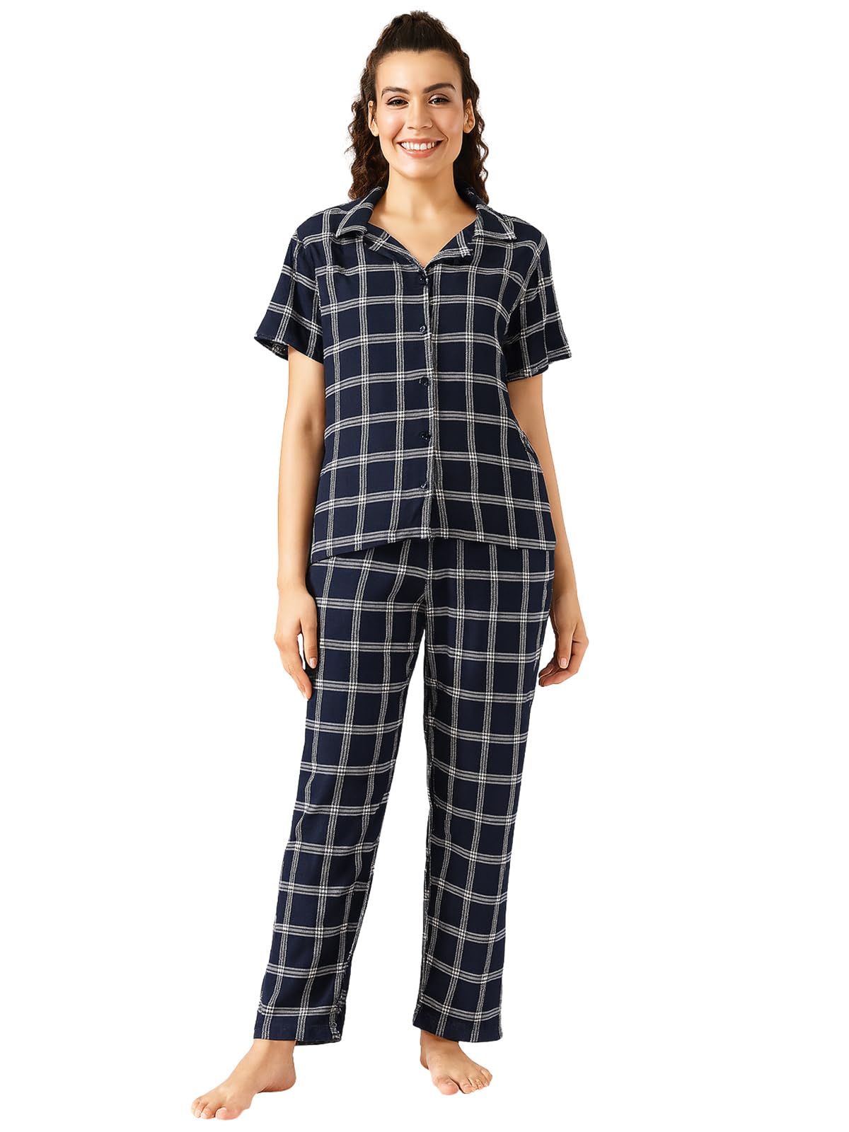 Clovia Rayon Womens Relaxed Night Suit Blue