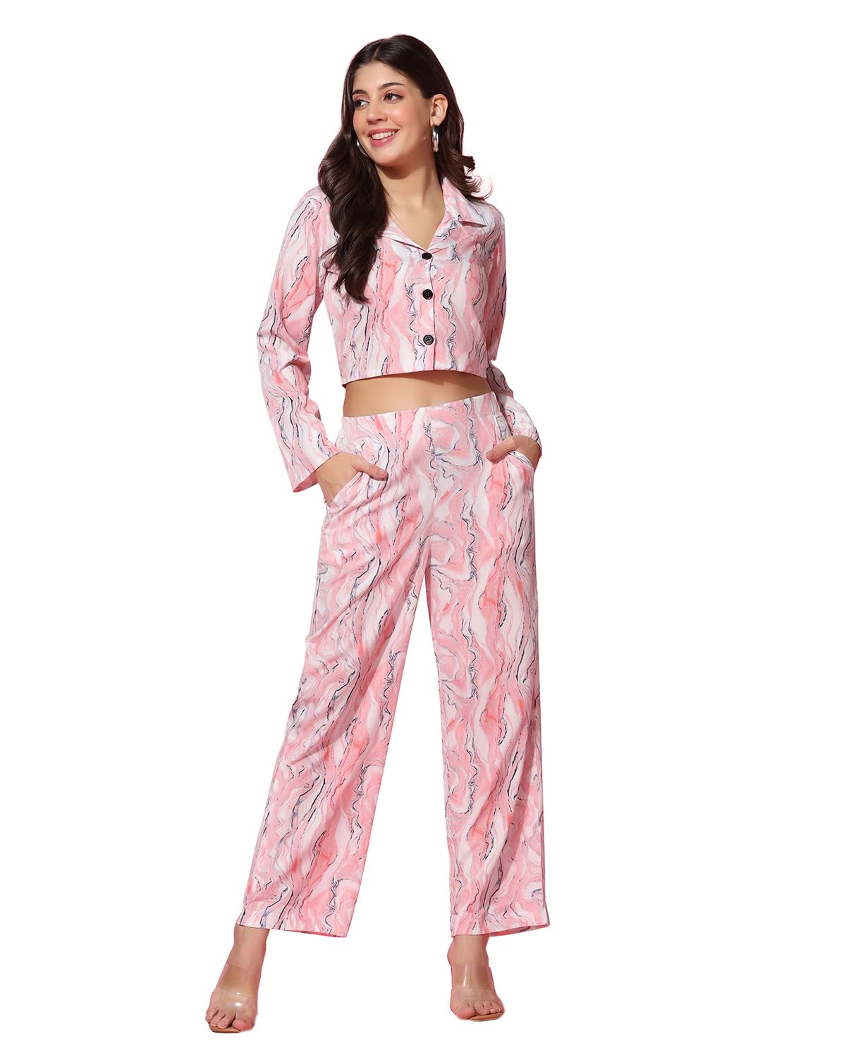 Tagdo Women'S Co-Ords Printed Dress Set (Shirt-Pair-5150-Red-Xxl)
